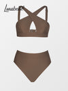 Solid Brown Sexy Two Pieces
