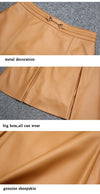 Solid Pleated Elegant Leather Skirt
