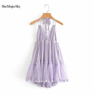 Backless Lace Spliced Summer Dress