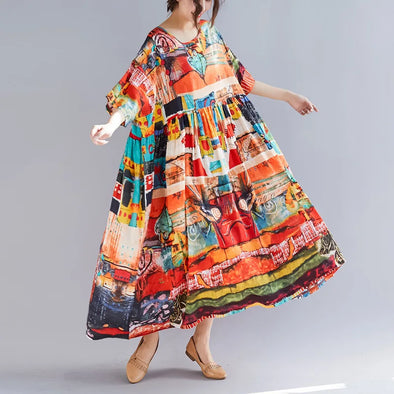 Bohemia  Multi Color Print  High Waist Maxi Dress