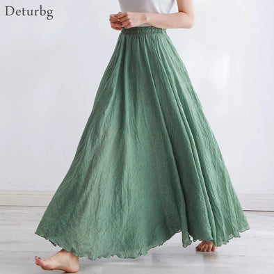 A line High Waist Cotton Linen Maxi Skirt