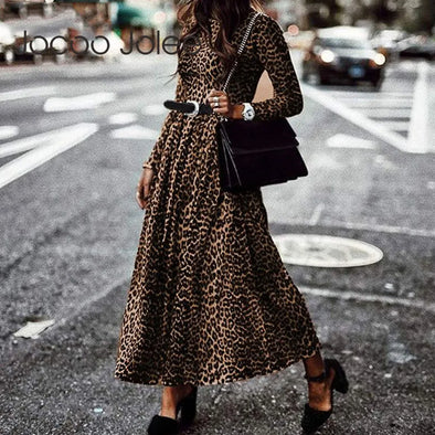 Vintage Leopard Print Long Sleeve Dress