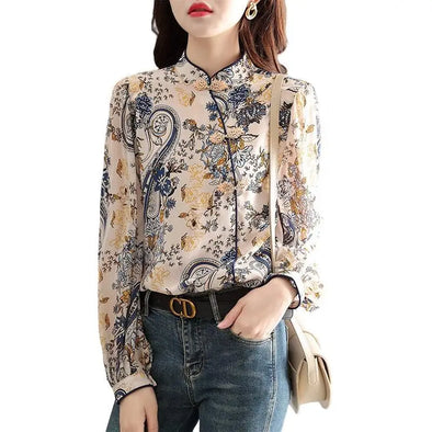 Spliced Stand Collar Blouse