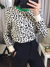Contrast Collar Leopard Knitted Pullover