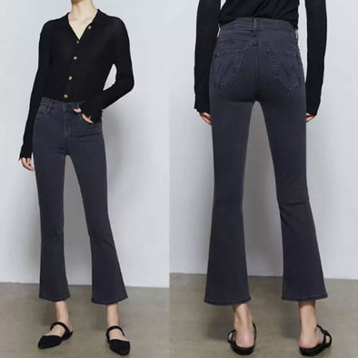 Women's slim flared denim trousers 2023 early spring new high waist fashion lady casual jeans