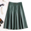 Solid Pleated Elegant Leather Skirt