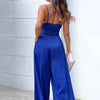 Lace Up Casual Loose Jumpsuit With Pockets