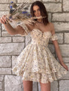 Floral Corset Off Shoulder Mini Dress