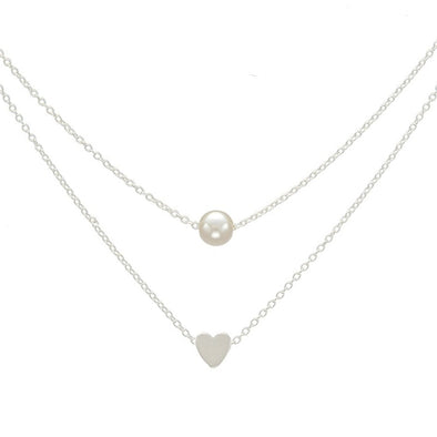 Sweet Double Layers Imitation Pearls Heart-shaped Pendant Necklace